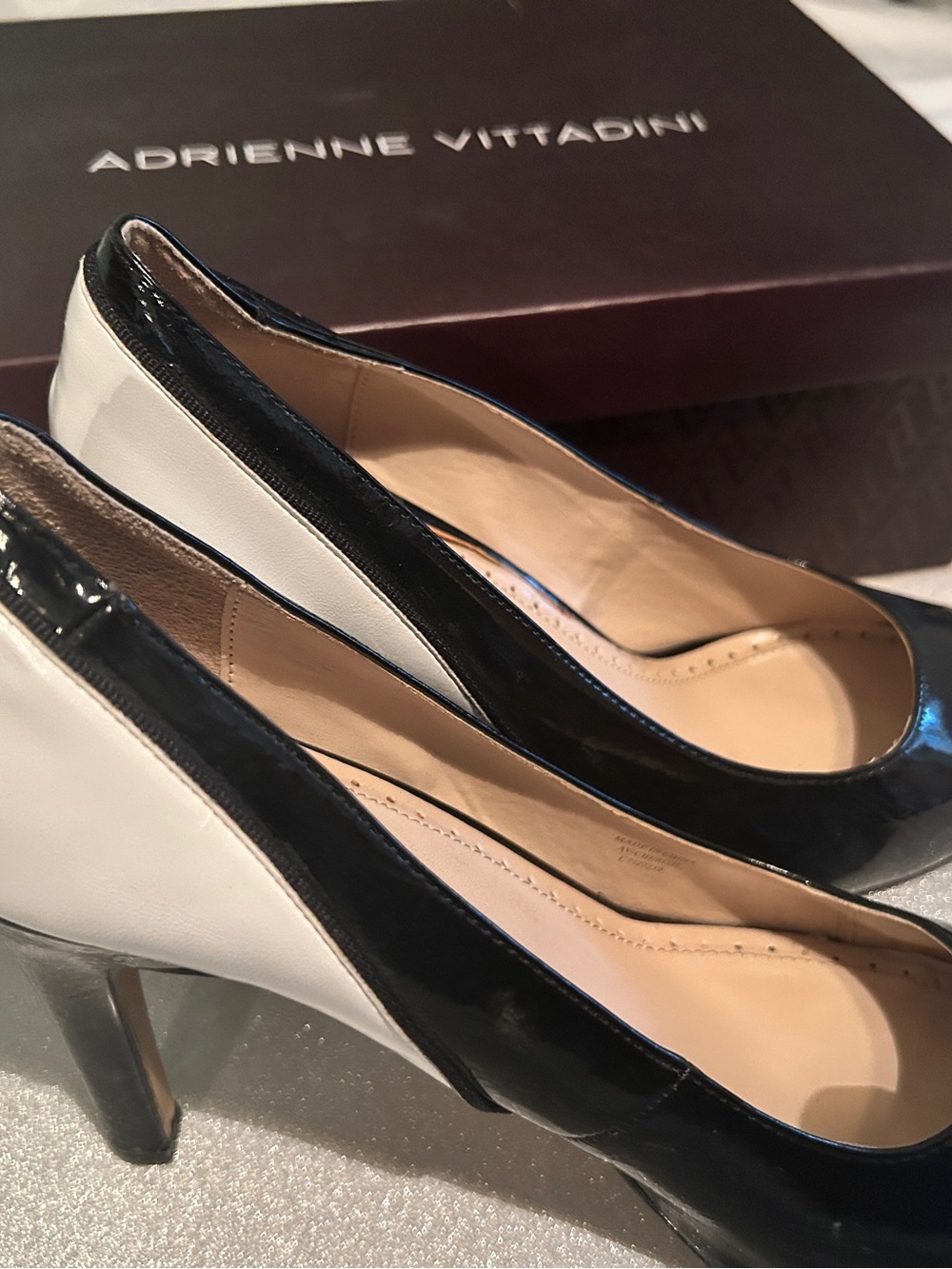 Adrienne Vittadini Black and White Patent Pumps